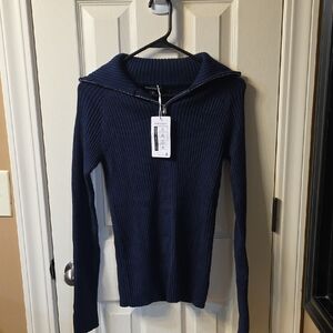 Elegant Navy Cowl Neck Sweater